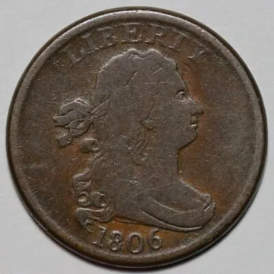 1806 Draped Bust Half Cent - Small 6/Stemless - Scratches - US 1/2c Copper Penny • $114.99