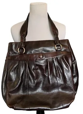 $25 • Buy Sigrid Olsen Brown Cognac Genuine Leather Purse Double Handle Shoulder Bag