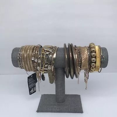 Gold Tone Jewelry Lot Metal Bangle Bead Bracelet • $20