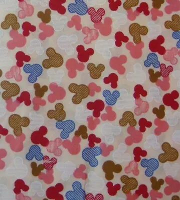 BTY Mickey Mouse Blue Brown Red Faces Cutout 63  Wide Cotton Fabric By The Yard • $11.50