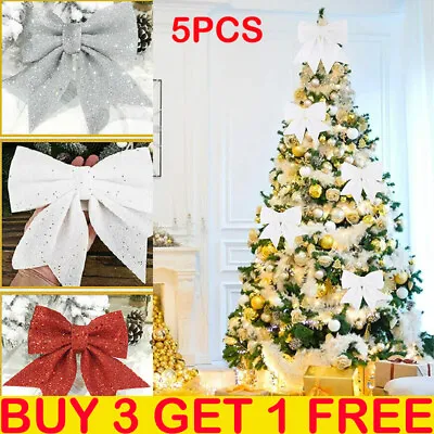 5PCS Large Bows Christmas Bowknot Tree Ornament Xmas Decor Wrapping Gift Present • £5.29