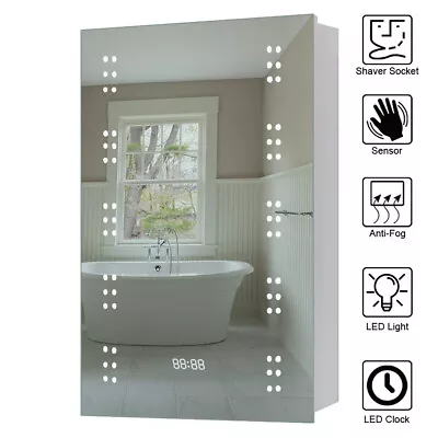 Led Mirror Medicine Cabinet Glass Shelves Waterproof Toiletries Cosmetics Clock • £148.95