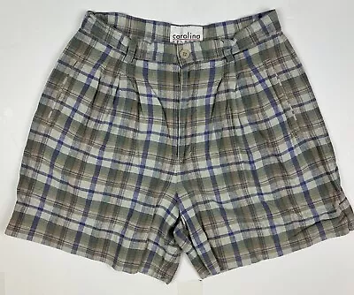 Vintage 90s Plaid Pleated Mom Shorts 29” Ultra High Waist Relaxed Fit Grunge  • $18.74