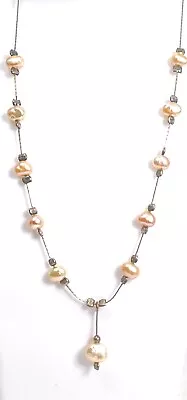 Vintage 925 Natural Pearl Beaded Necklace ~15” Sterling Silver - Unshaped Pearls • $50