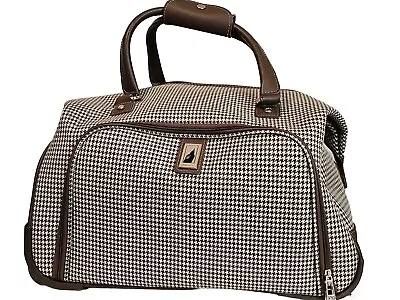 London Fog Cambridge Brown/Beige Wheeled Houndstooth Style Carry On Pre-owned  • $50