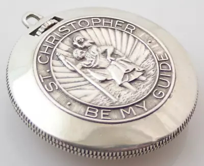 Vintage Elgin 17 Jewel Sterling Silver Saint St Christopher Pendant Pocket Watch • $200