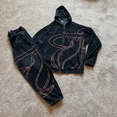 Vintage Miami Heat Hooded Warm Up Suit Velour Sz XXL Black/Red Y2K • $149.99