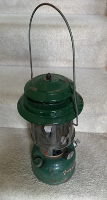 $25 • Buy Vintage 1979 Coleman 220J 2 Mantle Green Camping Lantern Red Letter Pyrex Globe