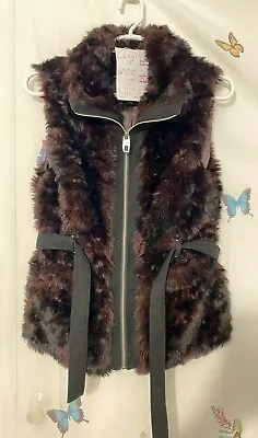 M60 Miss 60 Faux Fur Belted Vest With Zipper Eggplant Purple Black Large • $25