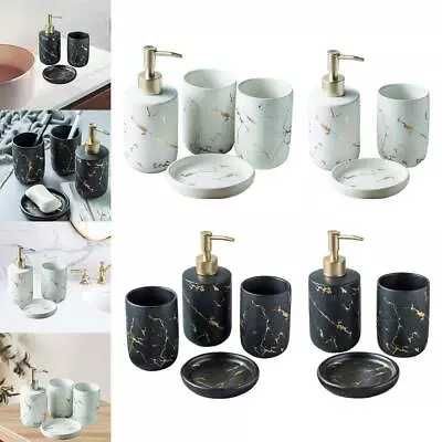 Bathroom Counter Accessories Set CERAMIC Marble Pattern Lotion Dispenser Soap • $64.94