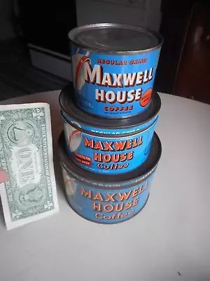 Stack Of 3 Vintage Graduating Maxwell House Coffee Cans • $49