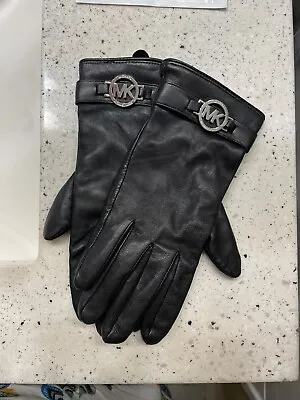 Michael Kors MK Black Leather Circle Logo Size M Pre Owned Retail Value $98 • $50