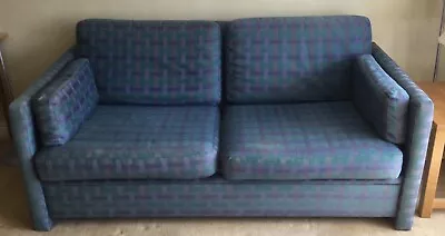 IKEA SOFA BED ~ 2-3 SEATER ~ BLUE NAVY AQUA CHECK  160 Cm  VERY GOOD CONDITION • £75