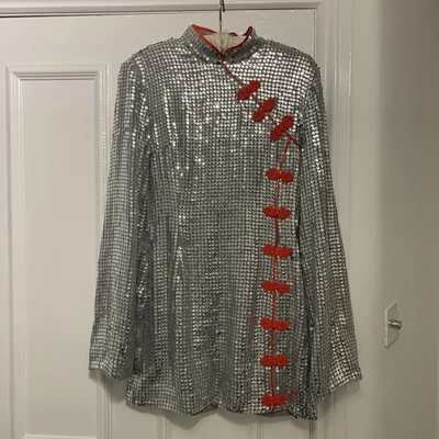 £125 • Buy Silver Red Sequin De La Vali Dress Size 8