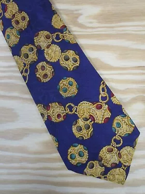 Chanel Neck Tie Men Blue Silk Chain Gold Woven Designer Made In Italy Necktie • $69.99