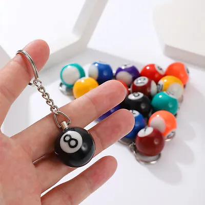 Men's Billiards Table Pool Ball Key Chain Lucky Black Number 8 Ball Key Ring • $6.64