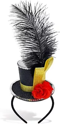 Black Mini Top Hat Headband Fascinator Ostrich Feather For...  • $32.17