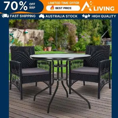 $224.39 • Buy Outdoor Furniture Dining Chairs Wicker Garden Patio Cushion Black 3PCS Tea