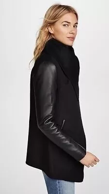 Genuine MACKAGE Vane Wool Coat With Leather Sleeves In Black Size S/P • $190