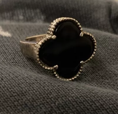 Clover 925 Sterling Silver Black Onyx Ring 4.75 Van Cleef & Arpels Style Flower • $90