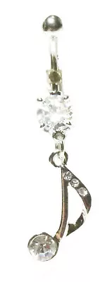 Belly Ring Music Note W/Clear Gems Dangle Naval Steel Body Jewelry • $8.99