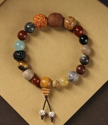 Natural 18 Bodhi Seed & Gem Beads Buddhist Prayer Bead Mala Bracelet • $9.99