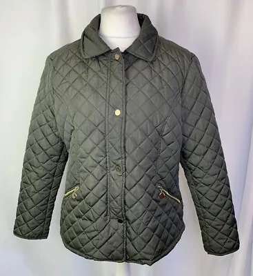 David Barry Quilted Jacket Khaki Green Collared Padded Country Women’s UK12 A131 • £7.61