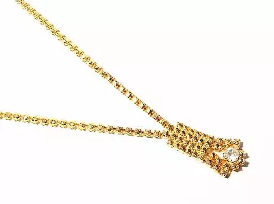 Vintage Czech Gold Tone Necklace Faceted Gold Metallic Glass Rhinestones • $19.80