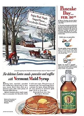 Vintage 1952 Vermont Maid Maple Syrup Pancakes Print Ad • $9.99