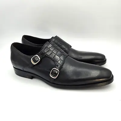 Blanco Garcia Size 9.5 Double Monk Strap Black Leather Dress Shoe Conor Croco • $49