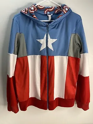 Captain America Zip-up Mask Hoodie Light Blue Red & White Size L/XL • $15
