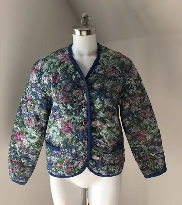 $69.99 • Buy Vtg Geiger Austria Cotton Wool Quilted Jacket Blue Floral Pockets 36