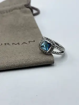 David Yurman Petite Albion Ring With Blue Topaz And Diamonds Size 9 • $299