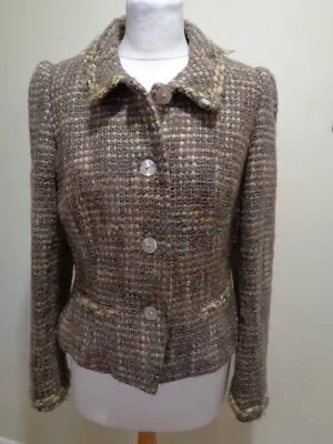 £65 • Buy Renato Nucci Brown Multi Boucle Jacket With Statement Buttons - Size 12 (40)