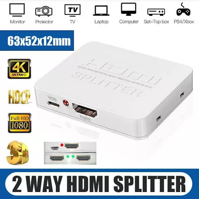 HDMI 1In 2Out 1080P 4K HDCP Stripper Splitter Power Signal Amplifier White AU • $14.85