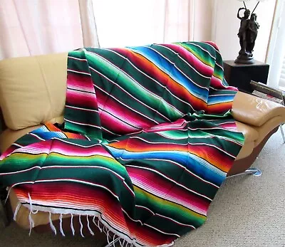 Mexican Sarape Serape Saltillo Woven Colorful Blanket 84x59 Xlarge- From Mexico • $34.25