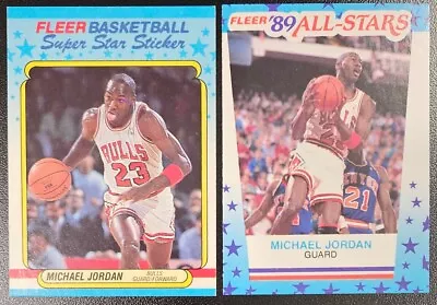 (2) Michael Jordan Fleer Sticker 1988-89 #7 Ex+ 1989-90 #3 Ex-nm Read *ycc* • $3.25