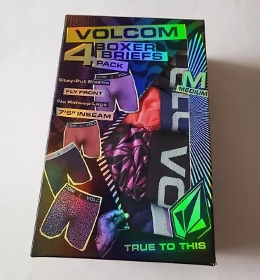 VOLCOM 4 Pack STRETCH BOXER Briefs 4pk Mens UNDERWEAR Size M L Purple Fly Front • $25.79