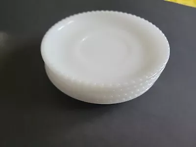 Four 5.5  Beaded Vintage Milk Glass Plates • $12