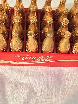 Rare Trade Mark 24 Vtg Mini Coca-Cola Gold Bottles Original Red Case Complete • $29.99