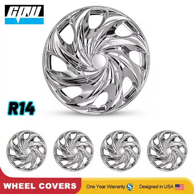 14  Set Of 4 Wheel Covers Snap On Full Hub Caps For R14 Tire & Rim Silver White • $43.99