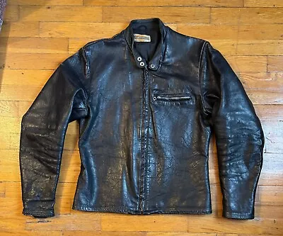 Vintage 60s Harley Davidson Black Cafe Racer Horsehide Leather Motorcycle Jacket • $300