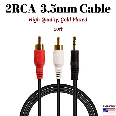 10ft Audio 3.5mm Male Jack To 2RCA Male Cable 1/8  2 RCA Stereo Aux Y Splitter • $4.99