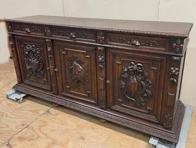 ARRIVES JUNE 2024: Antique French Hunting/Black Forest Style Sideboard/Buffet • $2750