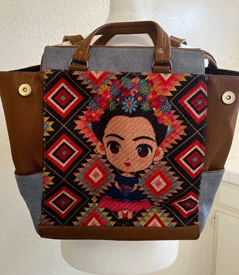$24.99 • Buy Large Little Frida Kahlo Tote Bag Colorful Mexican Art/Denim Backpack Purse