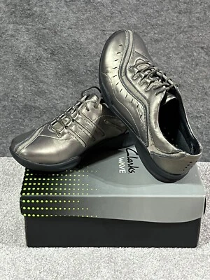 $41.99 • Buy Clarks Womens Wave Wheel Pewter Shoes 7.5 W 87822 Leather Metallic Titanium