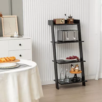 4-Tier Ladder Shelf Leaning Bookshelf W/Anti-falling Baffle Wood Bookcase • $64.99