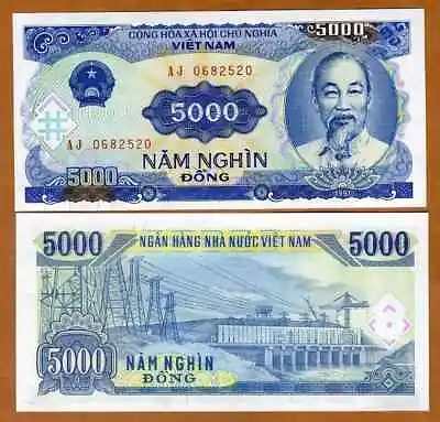 Vietnam 5000 Dong 1991 P-108 UNC Ho Chi Minh Hydroelectric Plant • $1.45