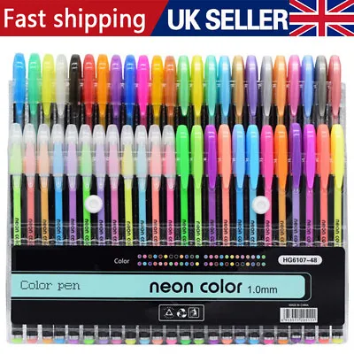 48x Color Gel Ink Pens Set For Colouring Books Painting Drawing Writing Markers! • £9.99