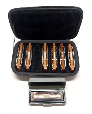 Nice Set (6) HOHNER Blues Harp MS Harmonicas C/D/E/G In Case/1 Special 20 W Case • $29.99